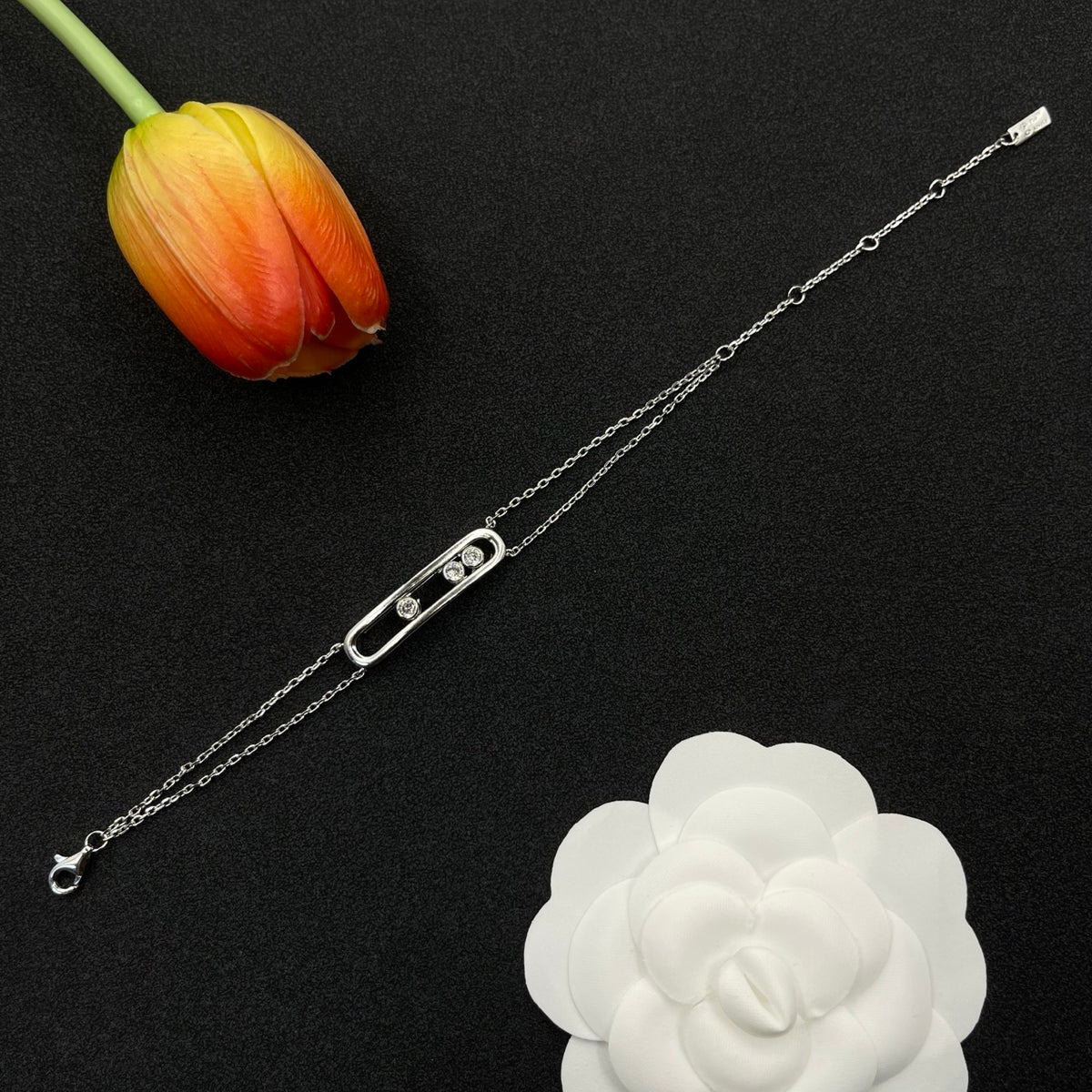 Messika White Accent Link bracelet in Silver Tone, detail view 9