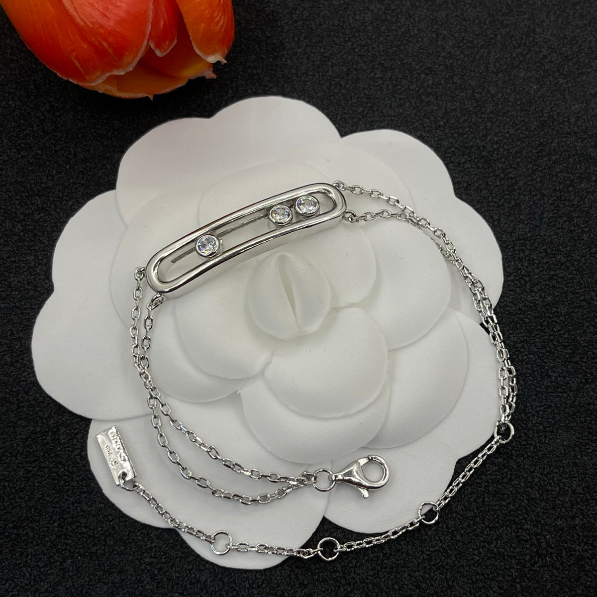 Messika White Accent Link bracelet in Silver Tone, detail view 11