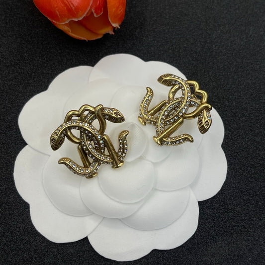 Roberto Cavalli crystal RC monogram stud earrings in Gold Tone, main view