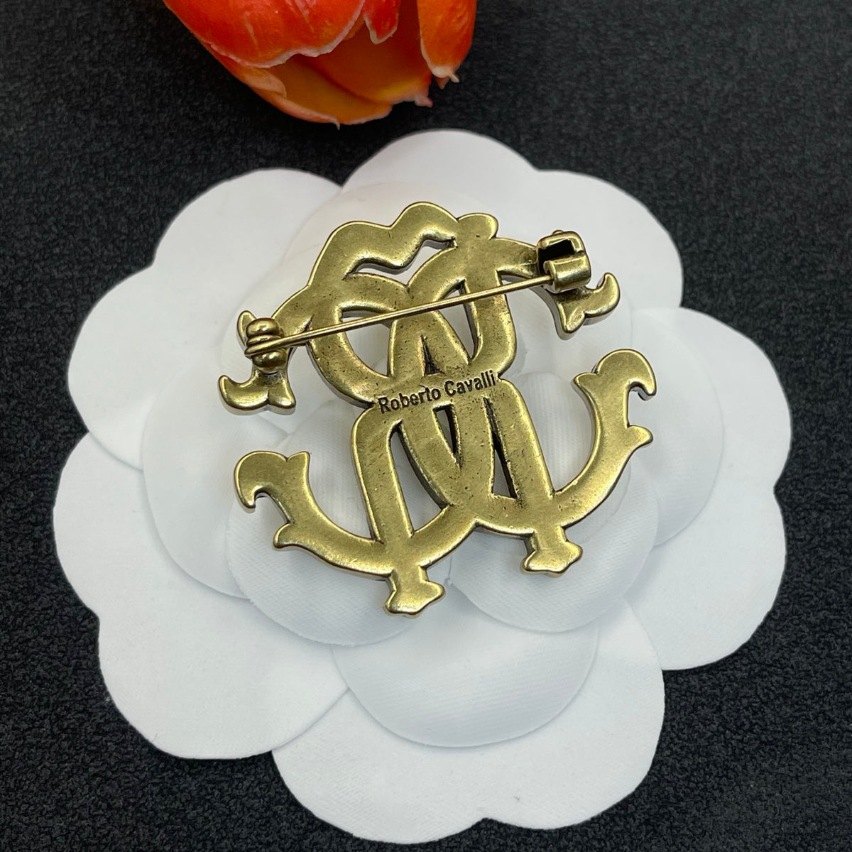Roberto Cavalli pave RC monogram brooch in Two-Tone, detail view 6