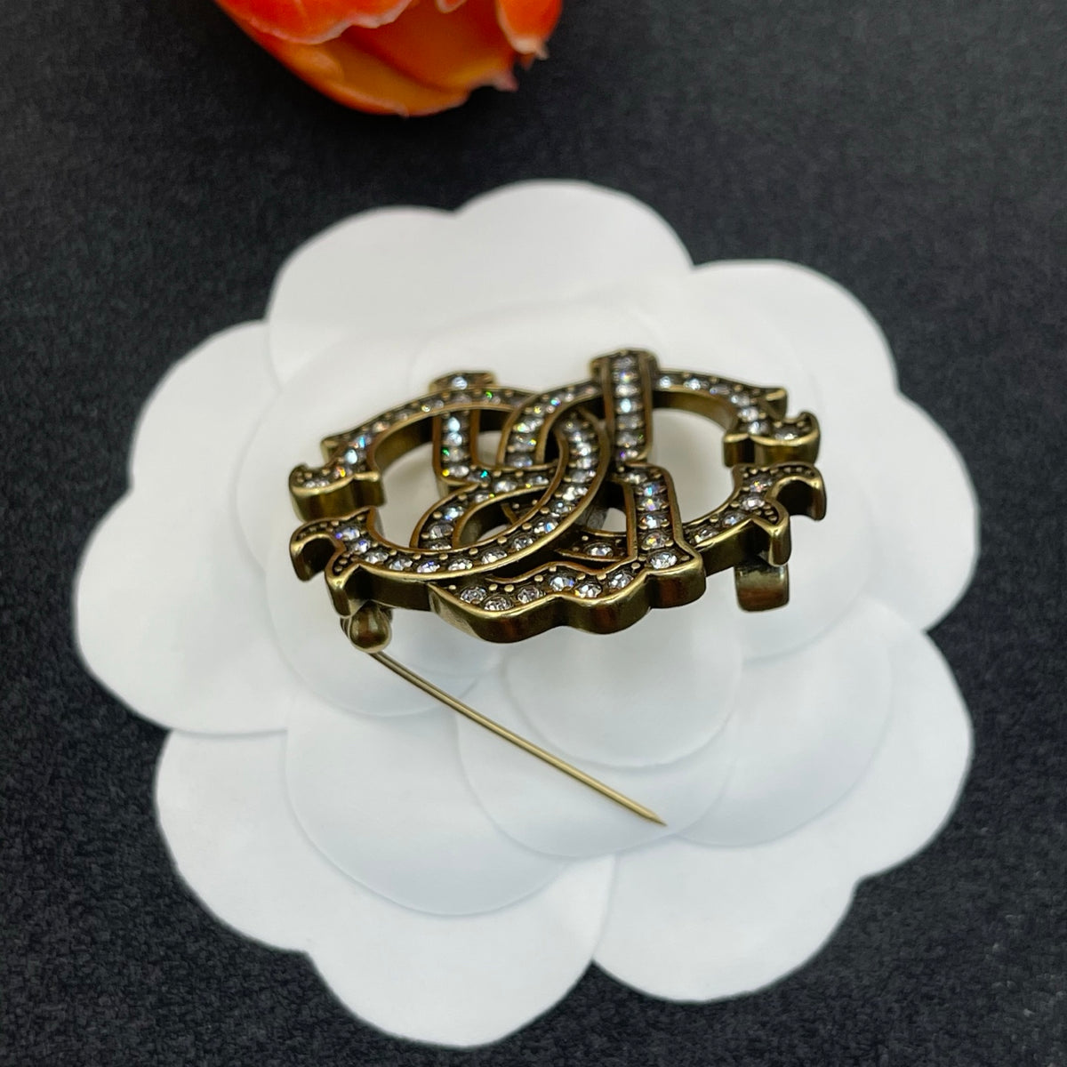 Roberto Cavalli pave RC monogram brooch in Two-Tone, detail view 4