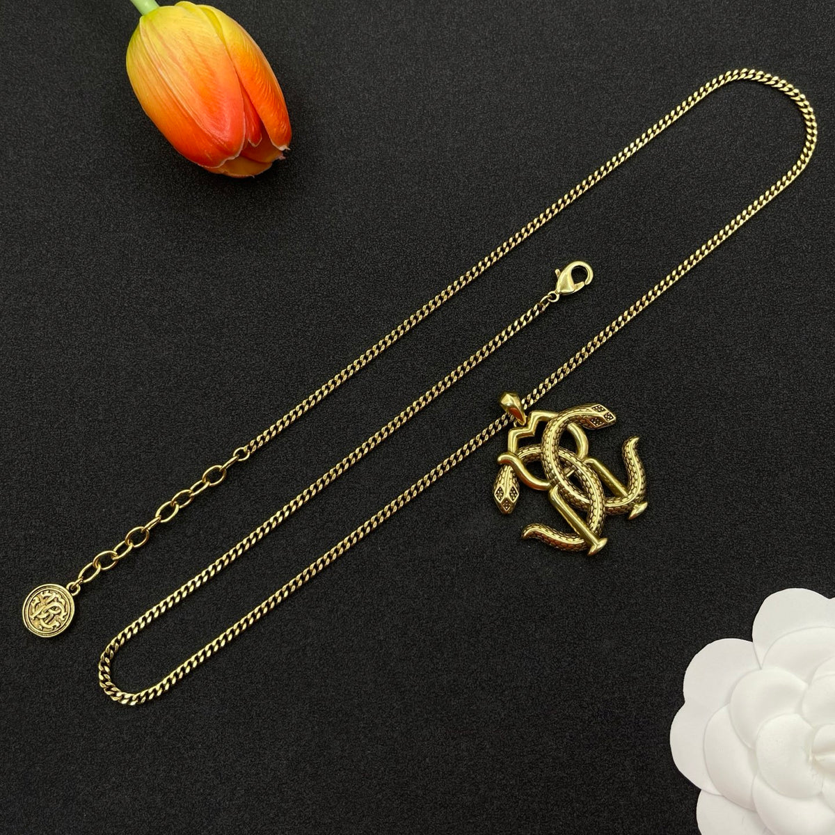 Roberto Cavalli RC monogram pendant necklace in Antique Gold Tone, detail view 5