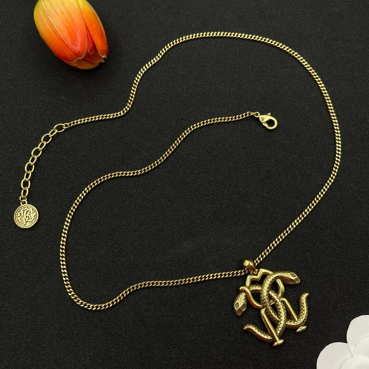 Roberto Cavalli RC monogram pendant necklace in Antique Gold Tone, detail view 6