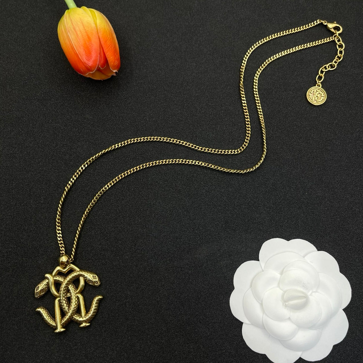 Roberto Cavalli RC monogram pendant necklace in Antique Gold Tone, detail view 2
