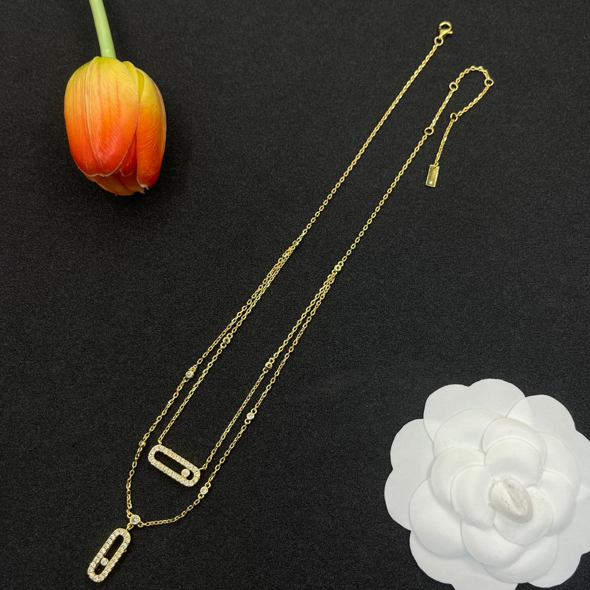 Messika Double Rectangular Pendant necklace in Gold Tone, detail view 10