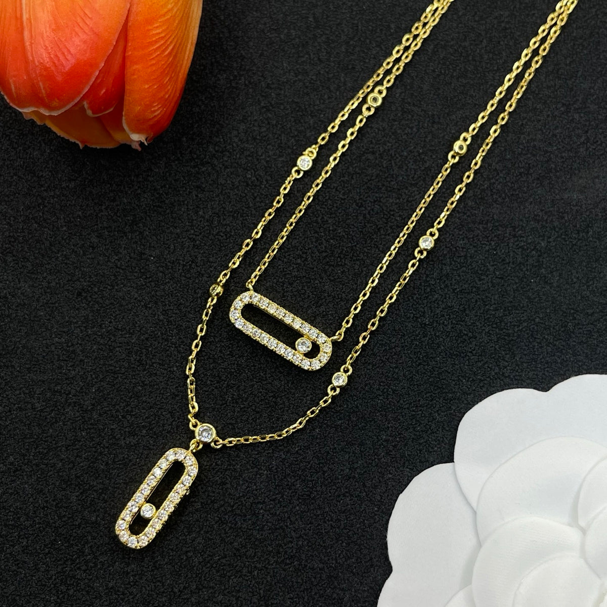 Messika Double Rectangular Pendant necklace in Gold Tone, detail view 11
