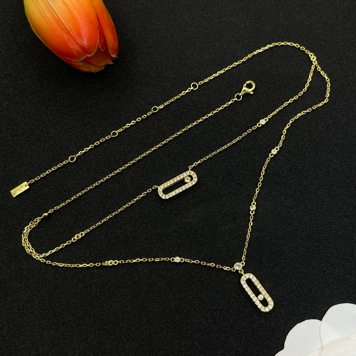 Messika Double Rectangular Pendant necklace in Gold Tone, detail view 13