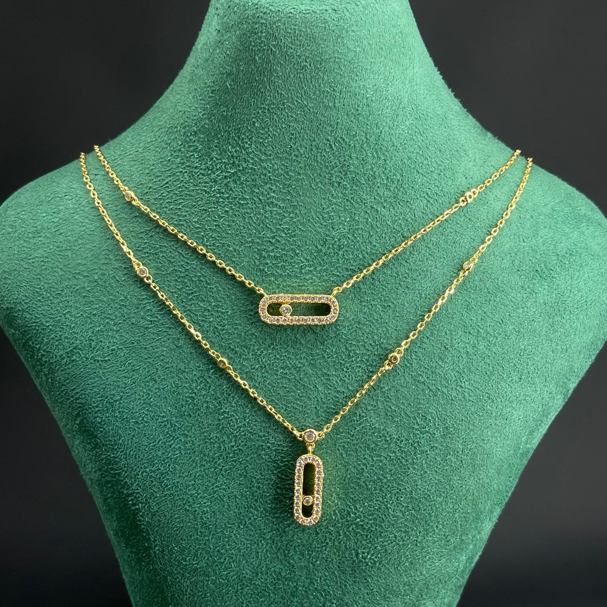 Messika Double Rectangular Pendant necklace in Gold Tone, detail view 9