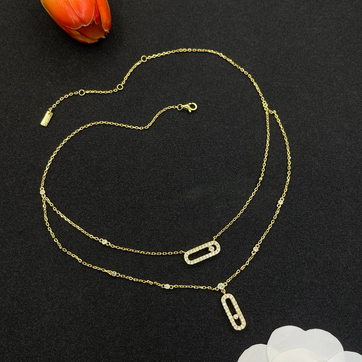 Messika Double Rectangular Pendant necklace in Gold Tone, detail view 12