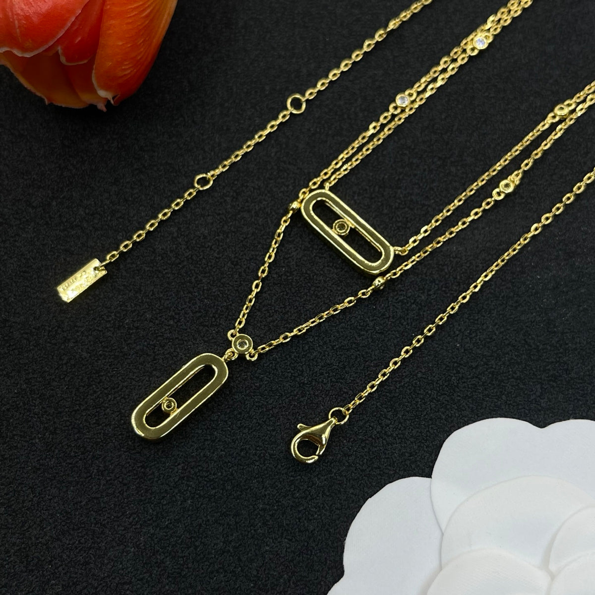 Messika Double Rectangular Pendant necklace in Gold Tone, detail view 14