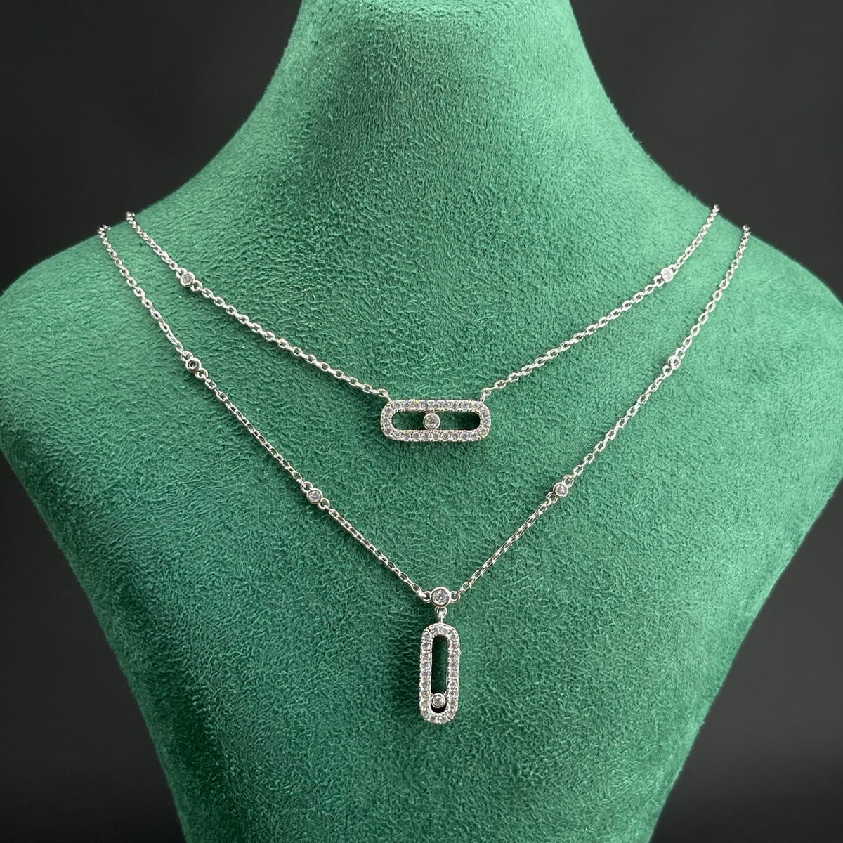 Messika Double Rectangular Pendant necklace in Silver Tone, main view