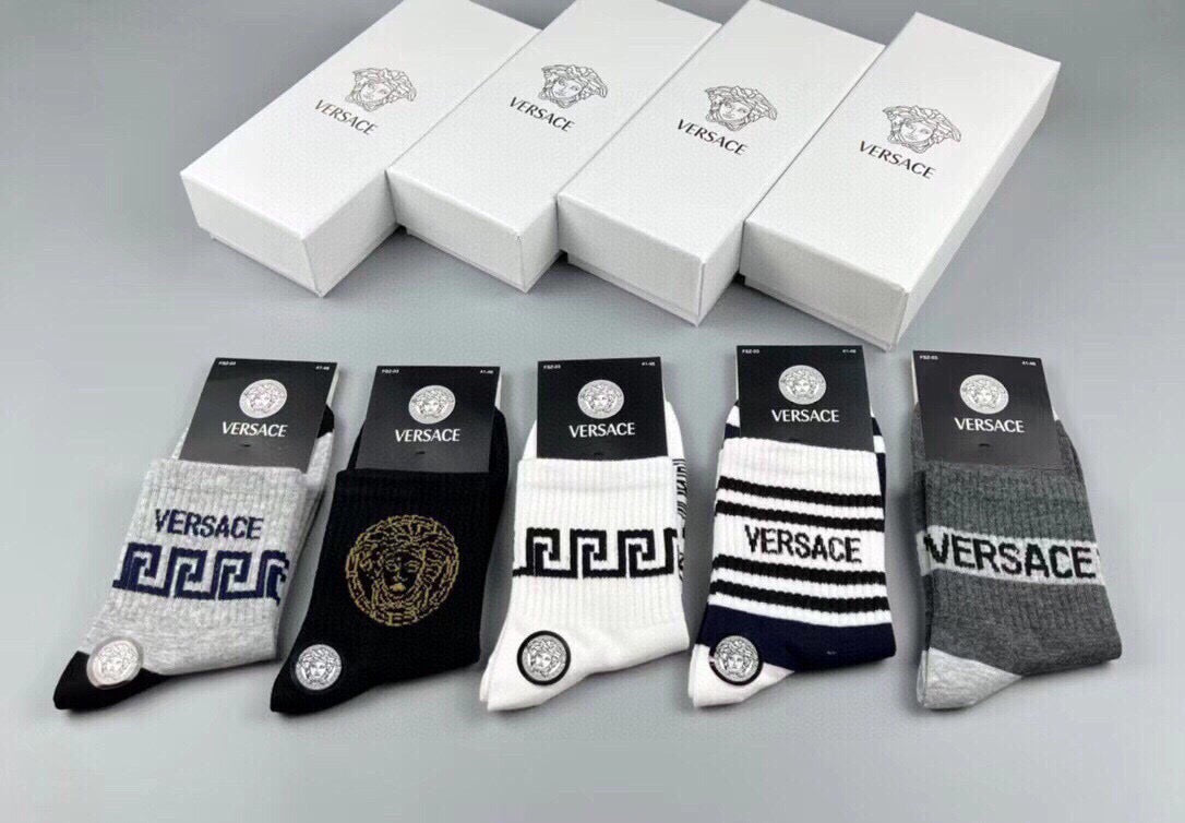 Versace Black White Grey Ornamental Mix Crew Socks, image 15