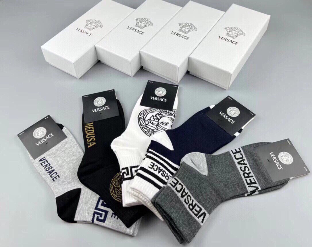 Versace Black White Grey Ornamental Mix Crew Socks, image 13