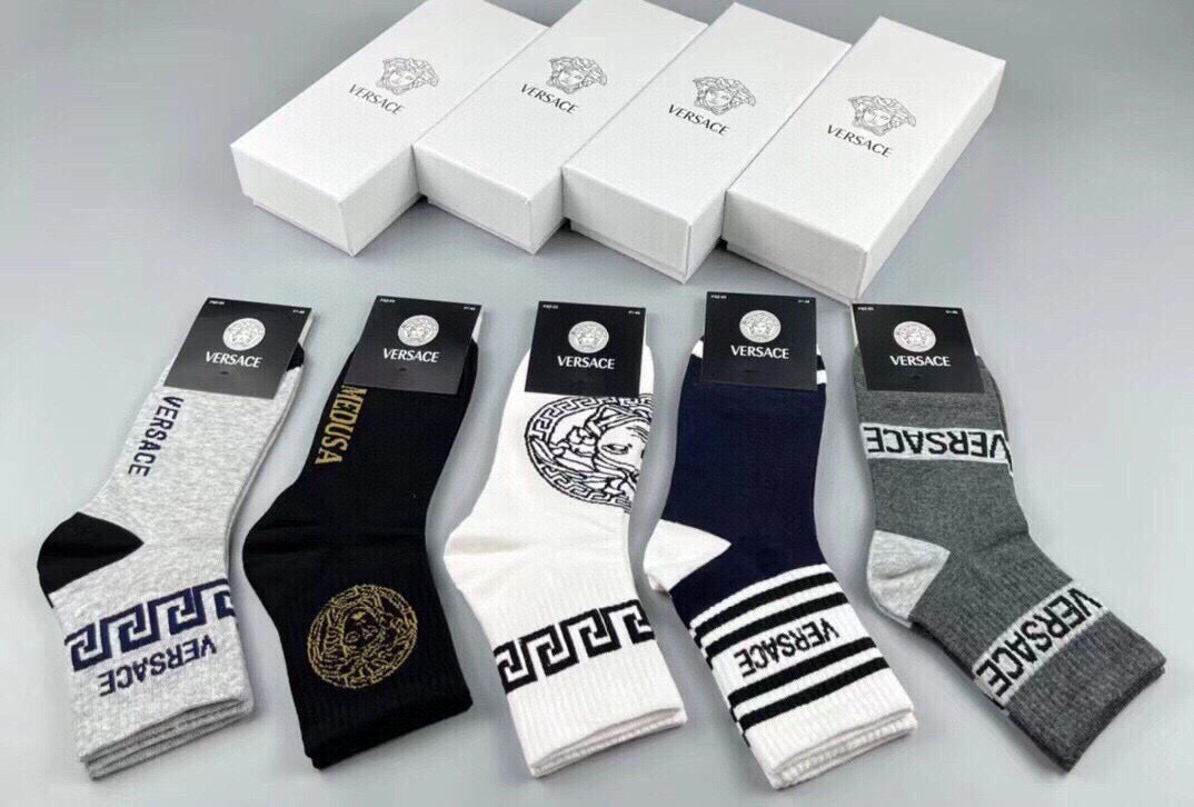Versace Black White Grey Ornamental Mix Crew Socks, image 12