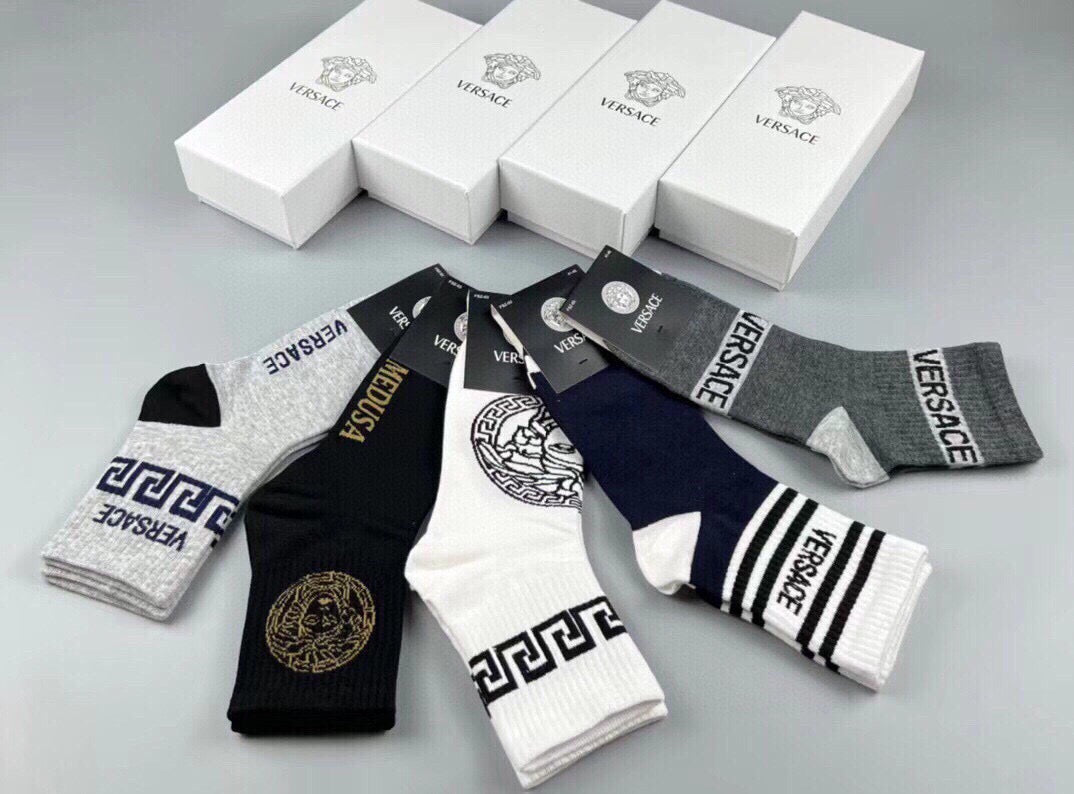 Versace Black White Grey Ornamental Mix Crew Socks, image 14