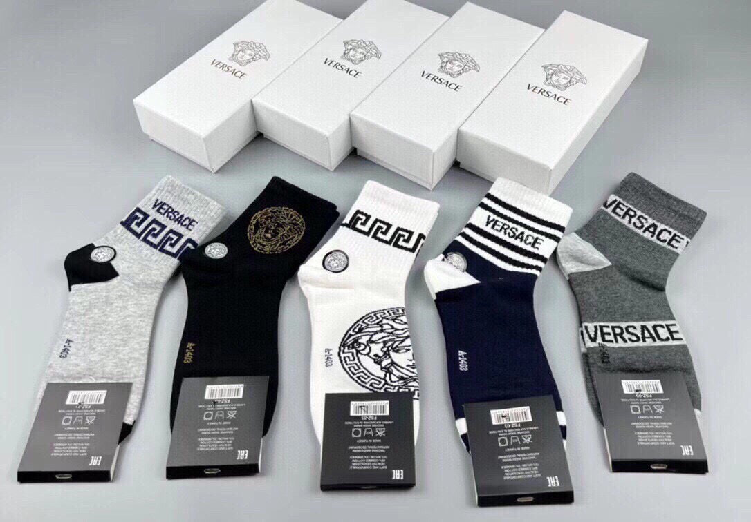 Versace Black White Grey Ornamental Mix Crew Socks, image 10