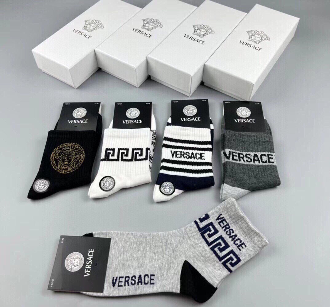 Versace Black White Grey Ornamental Mix Crew Socks, image 16