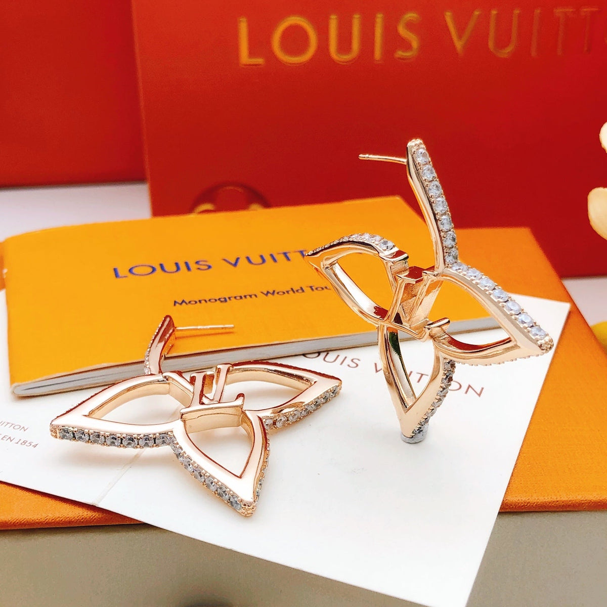 Louis Vuitton Crystal Gold-Tone Stud Earrings – Style 02 - image 1