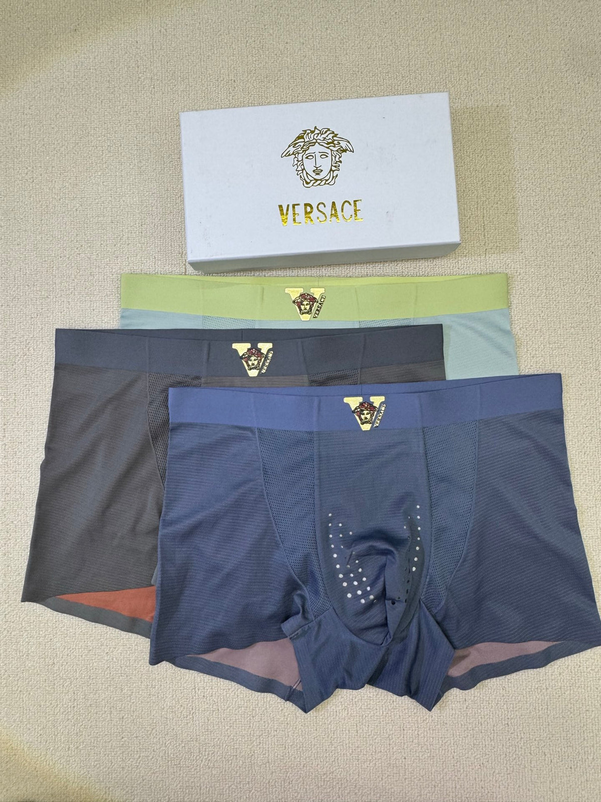 Versace Blue Small Gold Waist Face Boxer Briefs, image 3