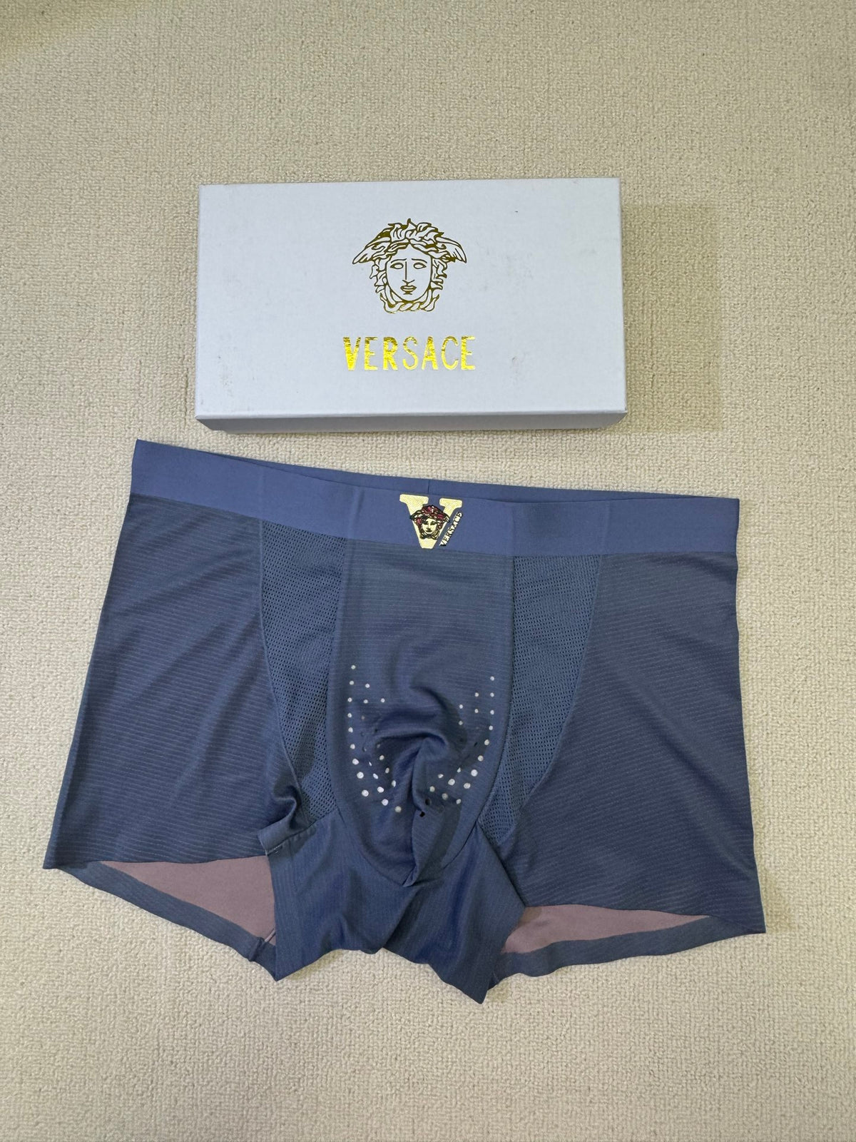Versace Blue Small Gold Waist Face Boxer Briefs, image 7
