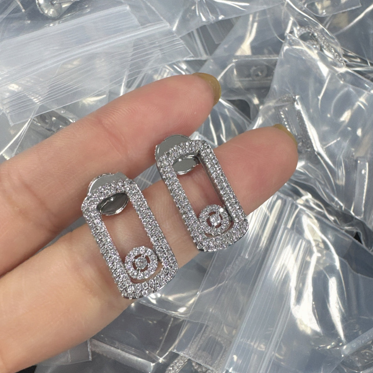 Messika Open Link Crystal Clip earrings in Silver Tone, main view