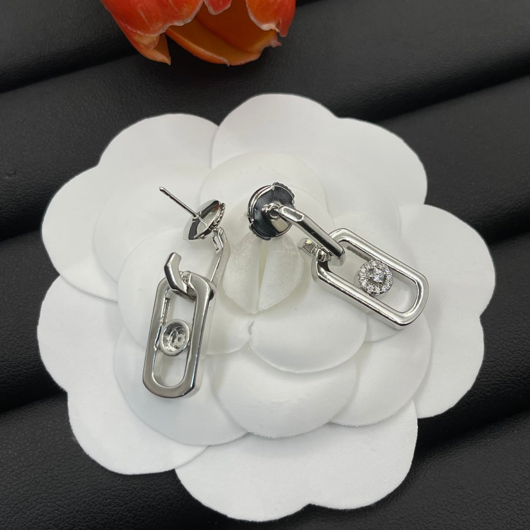 Messika Rectangular Pavé Drop earrings in Silver Tone, detail view 4