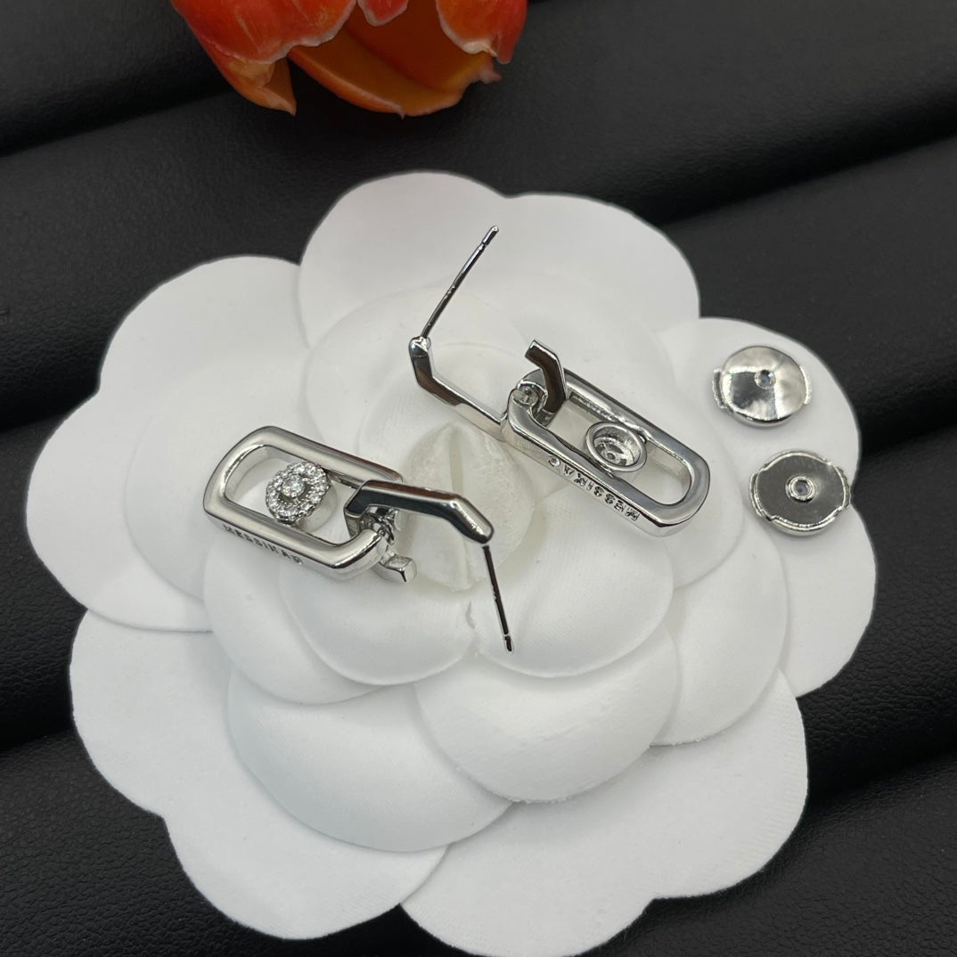 Messika Rectangular Pavé Drop earrings in Silver Tone, detail view 5