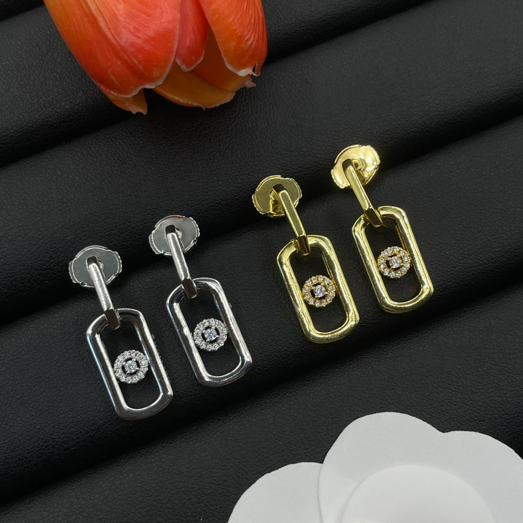 Messika Rectangular Pavé Drop earrings in Silver Tone, detail view 7