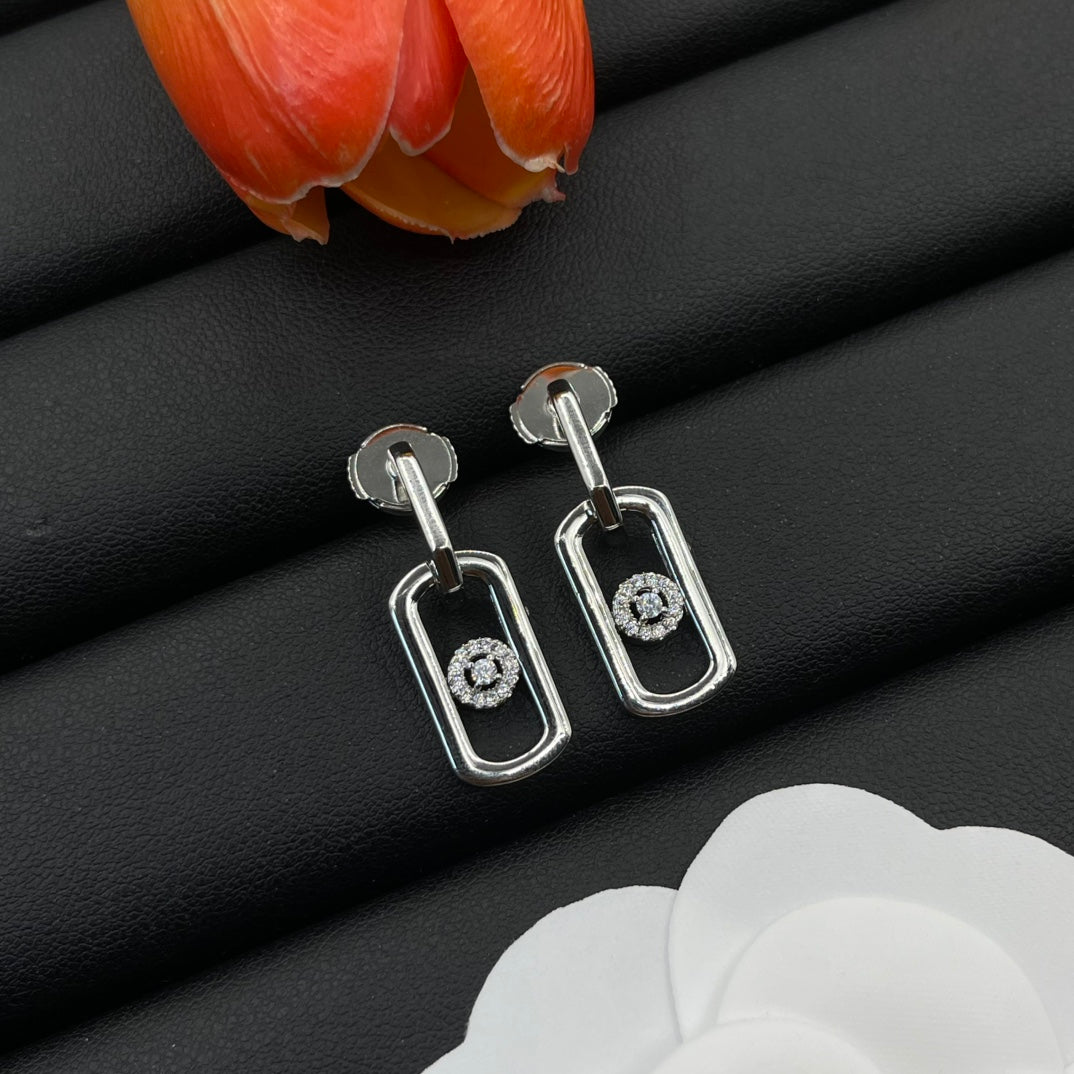 Messika Rectangular Pavé Drop earrings in Silver Tone, main view