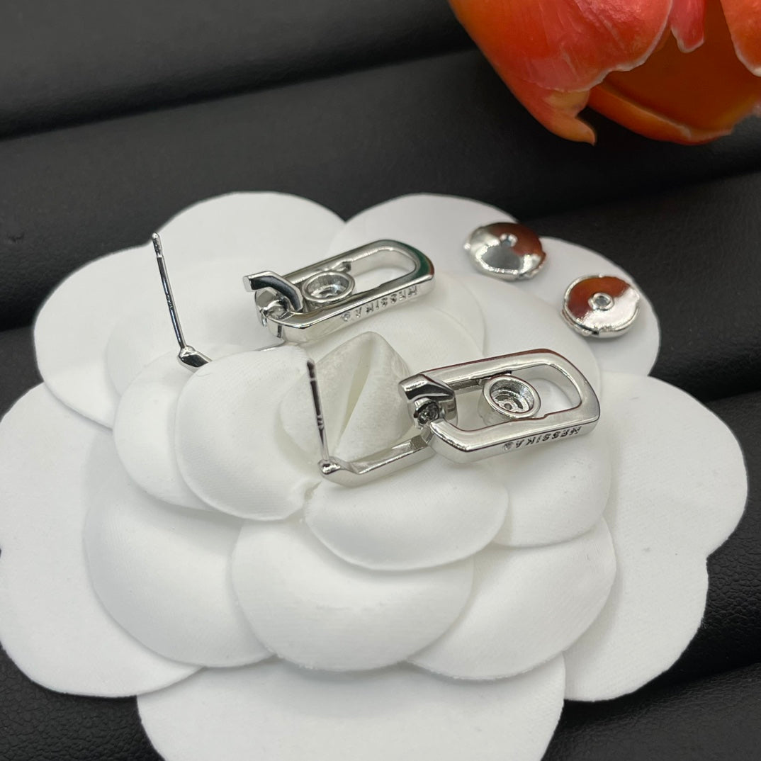 Messika Rectangular Pavé Drop earrings in Silver Tone, detail view 6