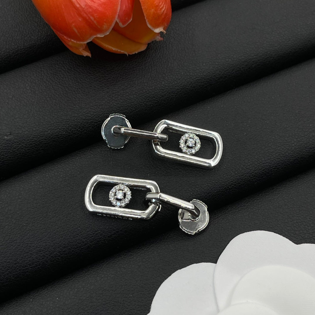 Messika Rectangular Pavé Drop earrings in Silver Tone, detail view 3