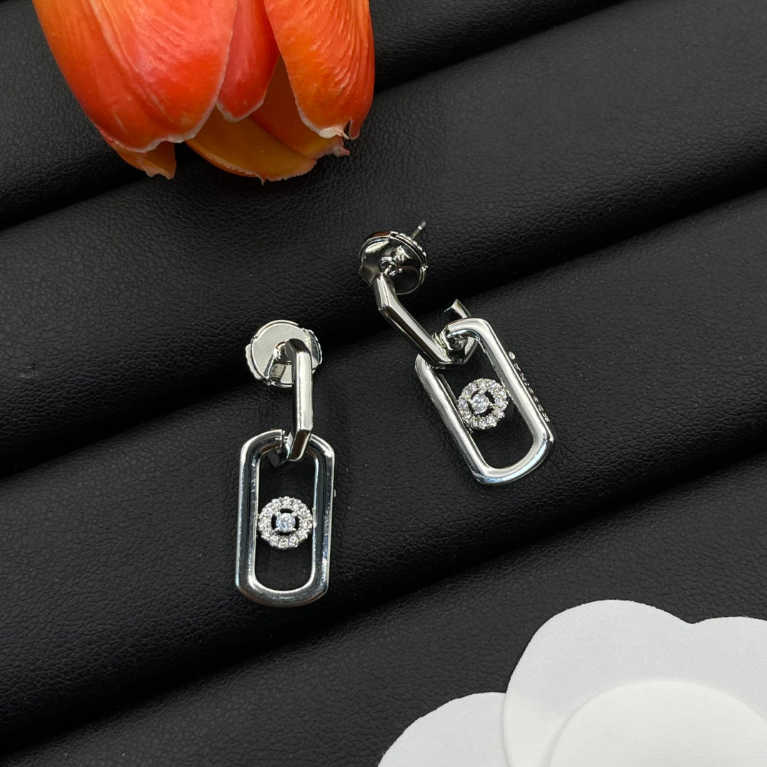 Messika Rectangular Pavé Drop earrings in Silver Tone, detail view 2