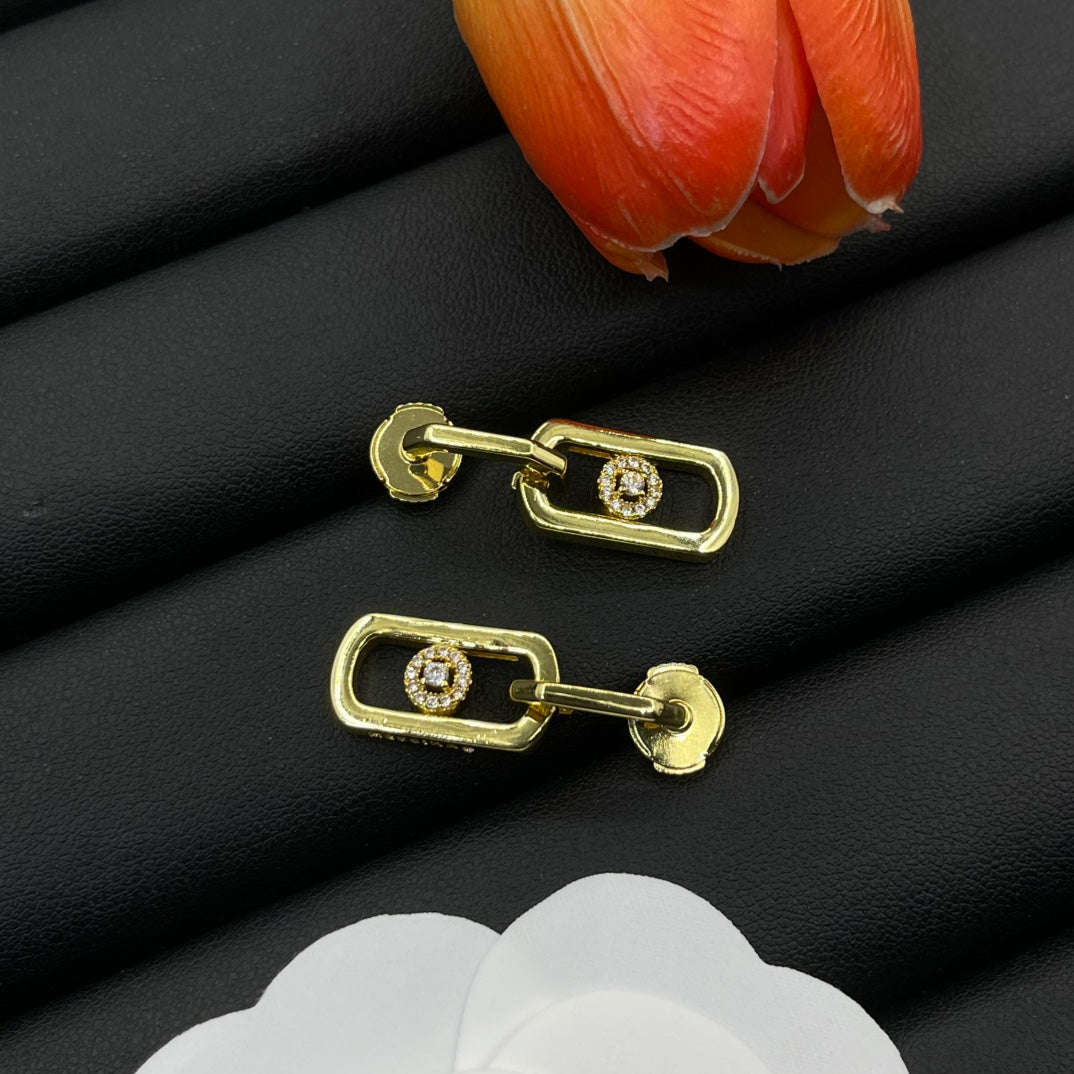 Messika Rectangular Pavé Drop earrings in Gold Tone, detail view 10