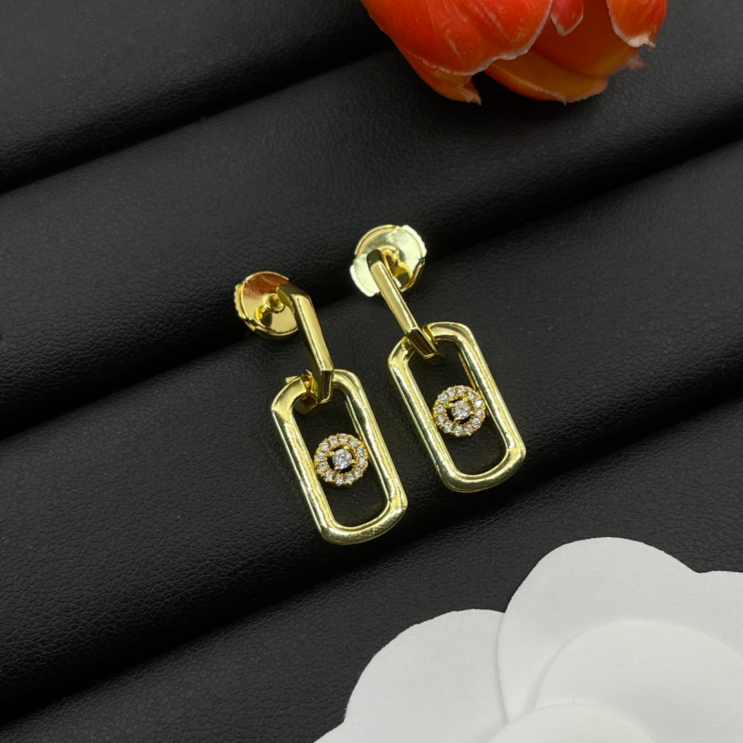 Messika Rectangular Pavé Drop earrings in Gold Tone, detail view 8