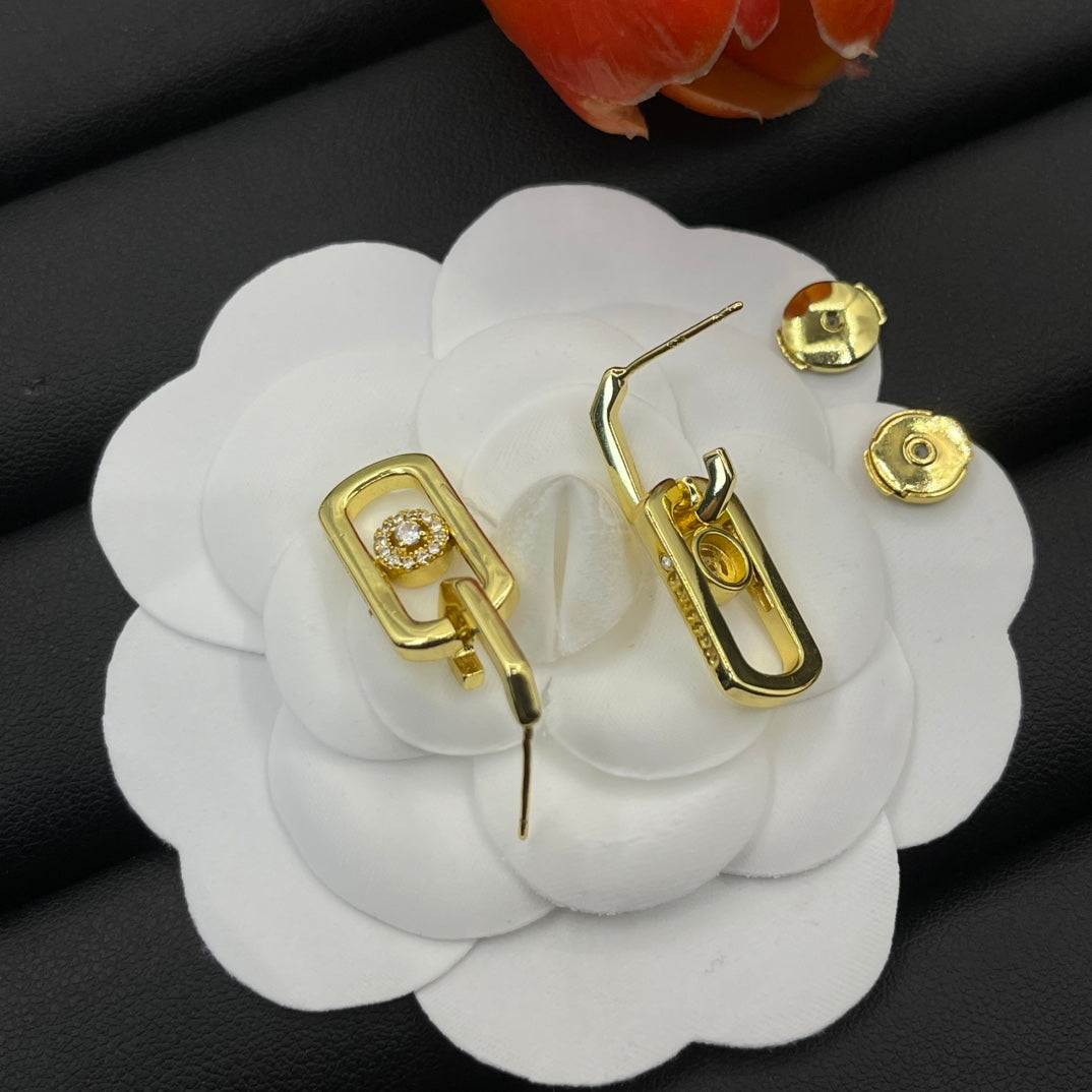 Messika Rectangular Pavé Drop earrings in Gold Tone, detail view 12