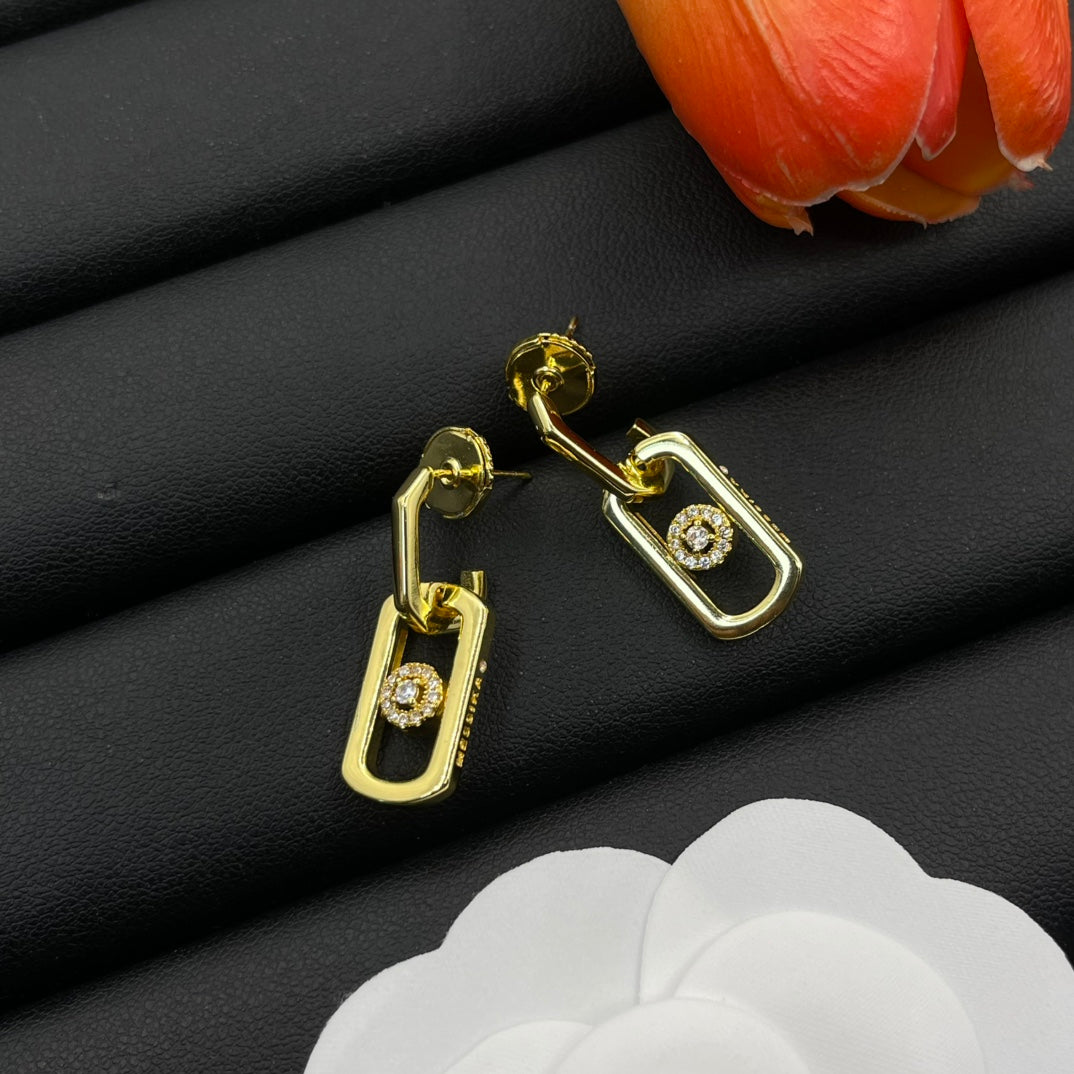 Messika Rectangular Pavé Drop earrings in Gold Tone, detail view 9