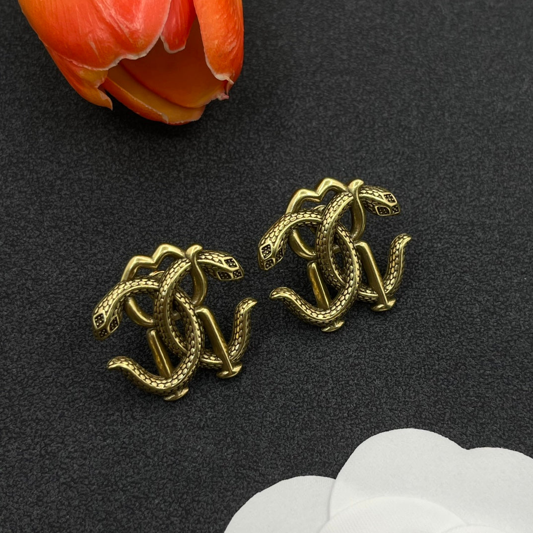 Roberto Cavalli RC monogram stud earrings in Antique Gold Tone, main view