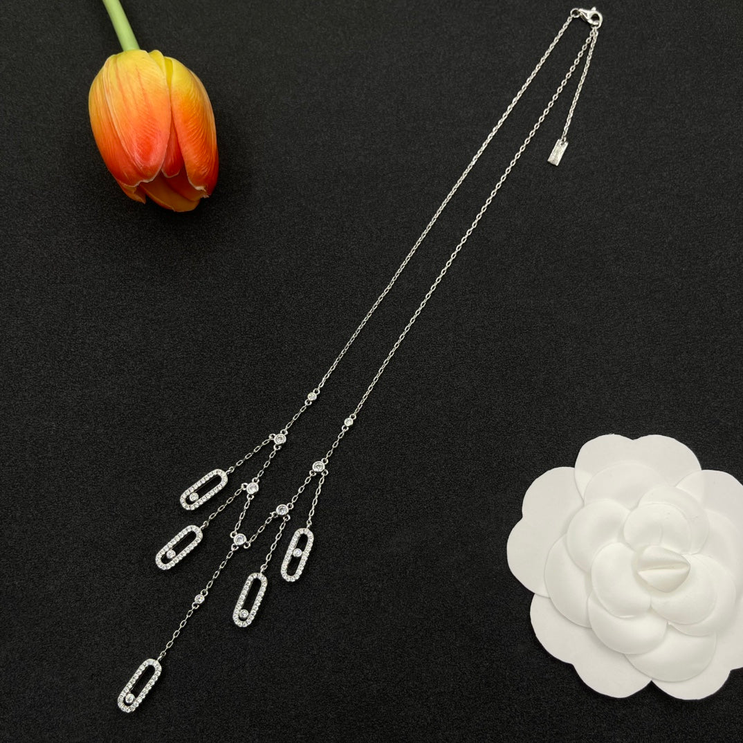 Messika Five-Link Drop necklace in Silver Tone, detail view 3