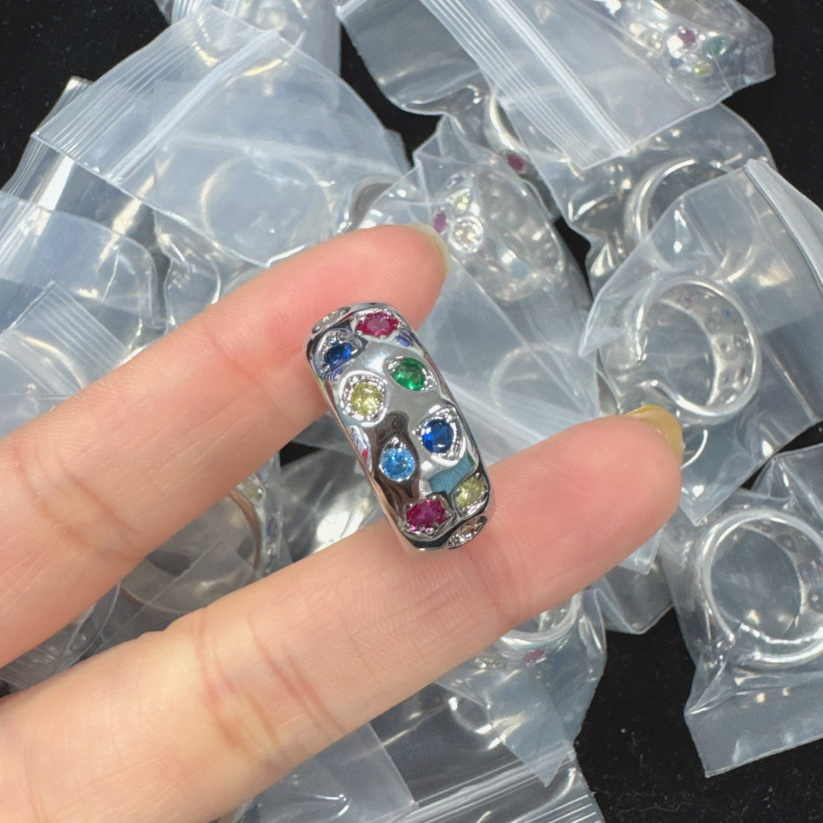Pomellato multicolor crystal wide band ring in Silver Tone, detail view 9