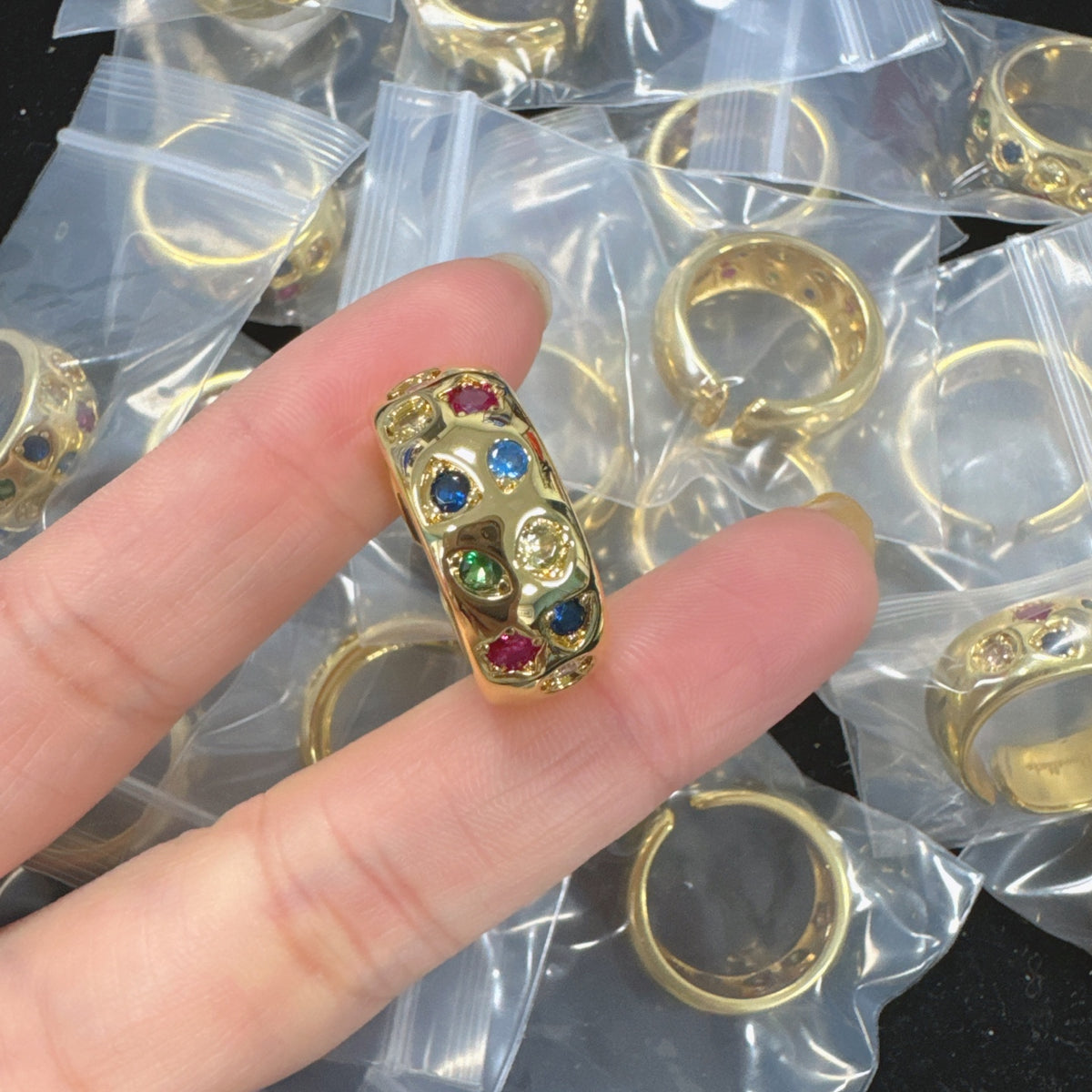 Pomellato multicolor crystal wide band ring in Silver Tone, detail view 10