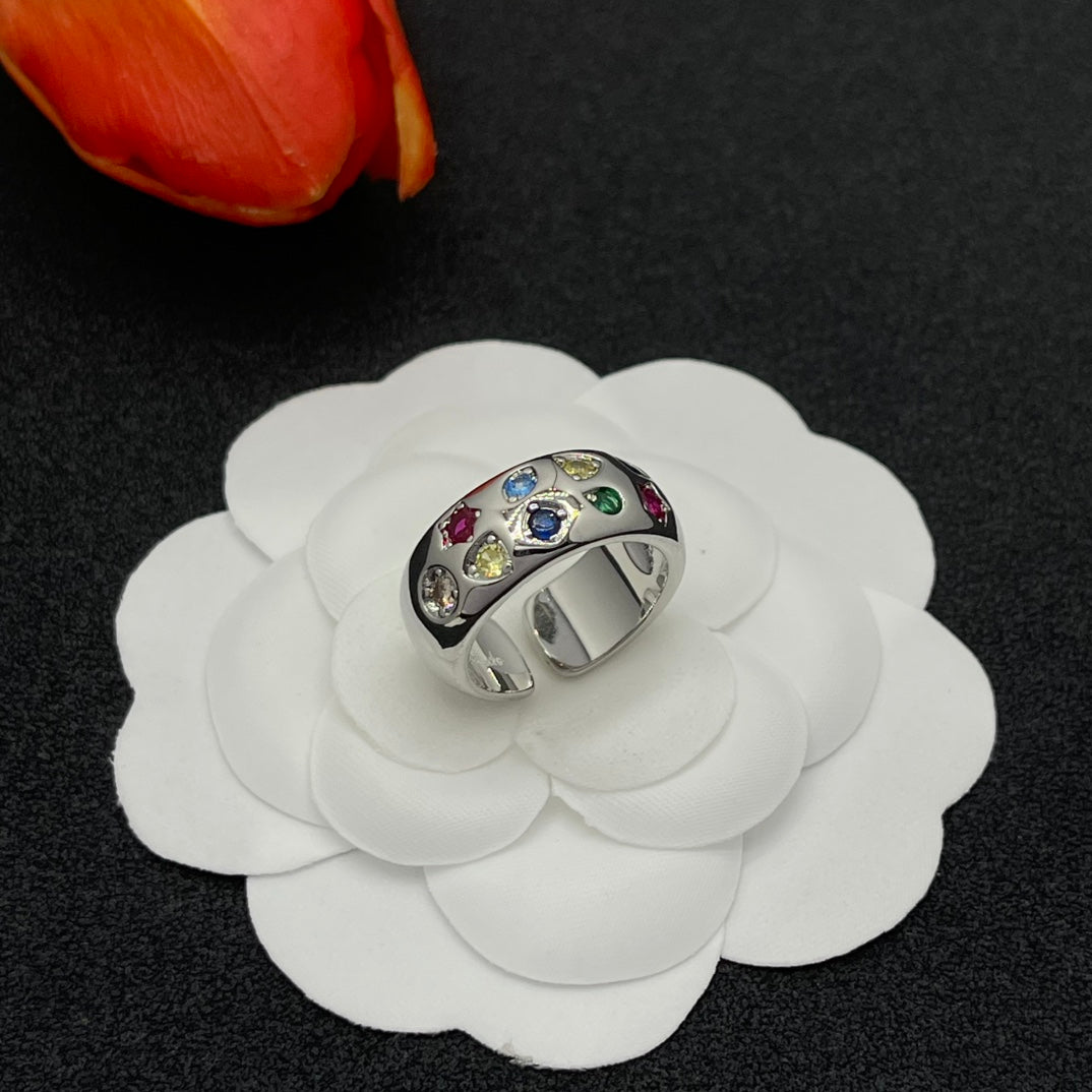Pomellato multicolor crystal wide band ring in Silver Tone, detail view 2