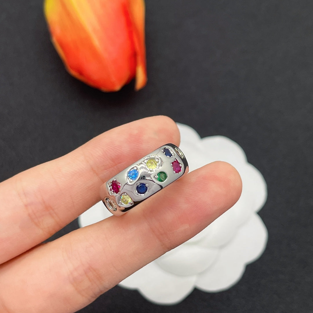 Pomellato multicolor crystal wide band ring in Silver Tone, main view
