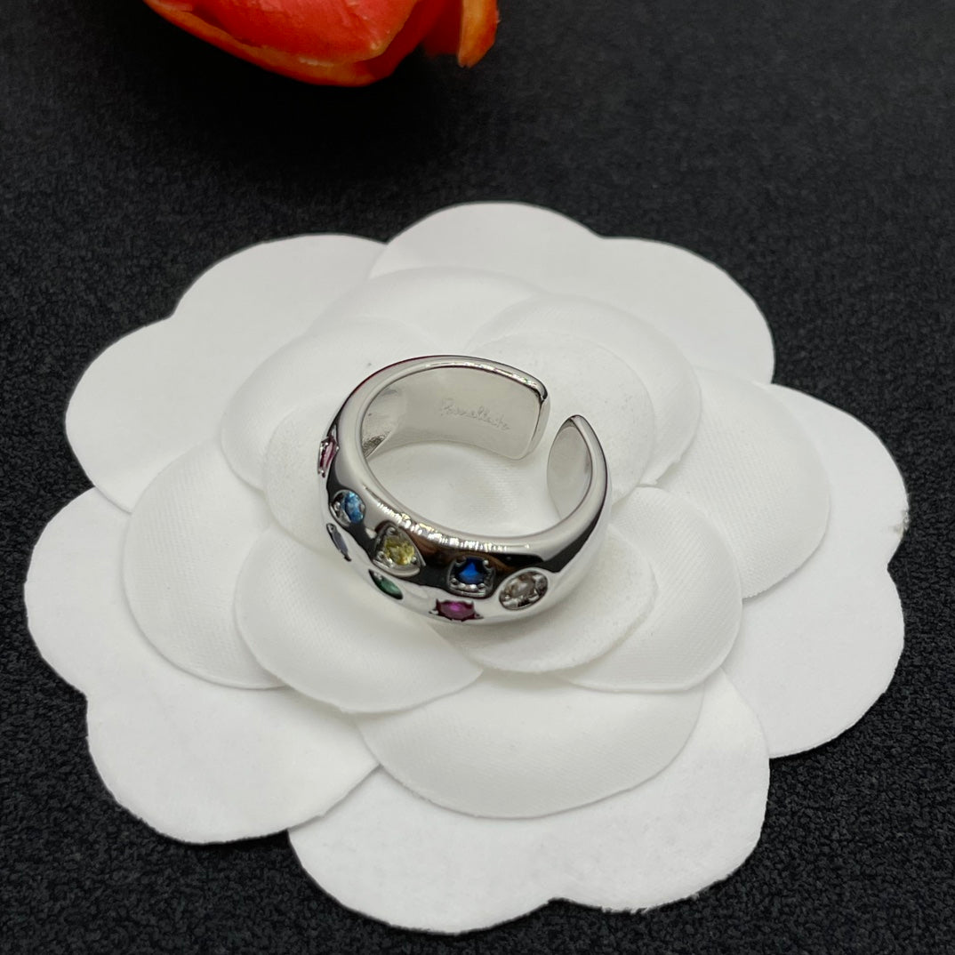 Pomellato multicolor crystal wide band ring in Silver Tone, detail view 7