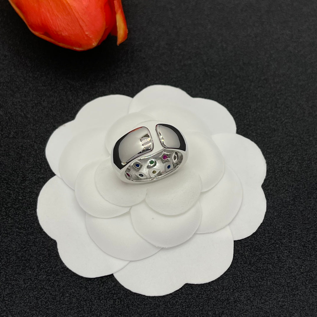 Pomellato multicolor crystal wide band ring in Silver Tone, detail view 6