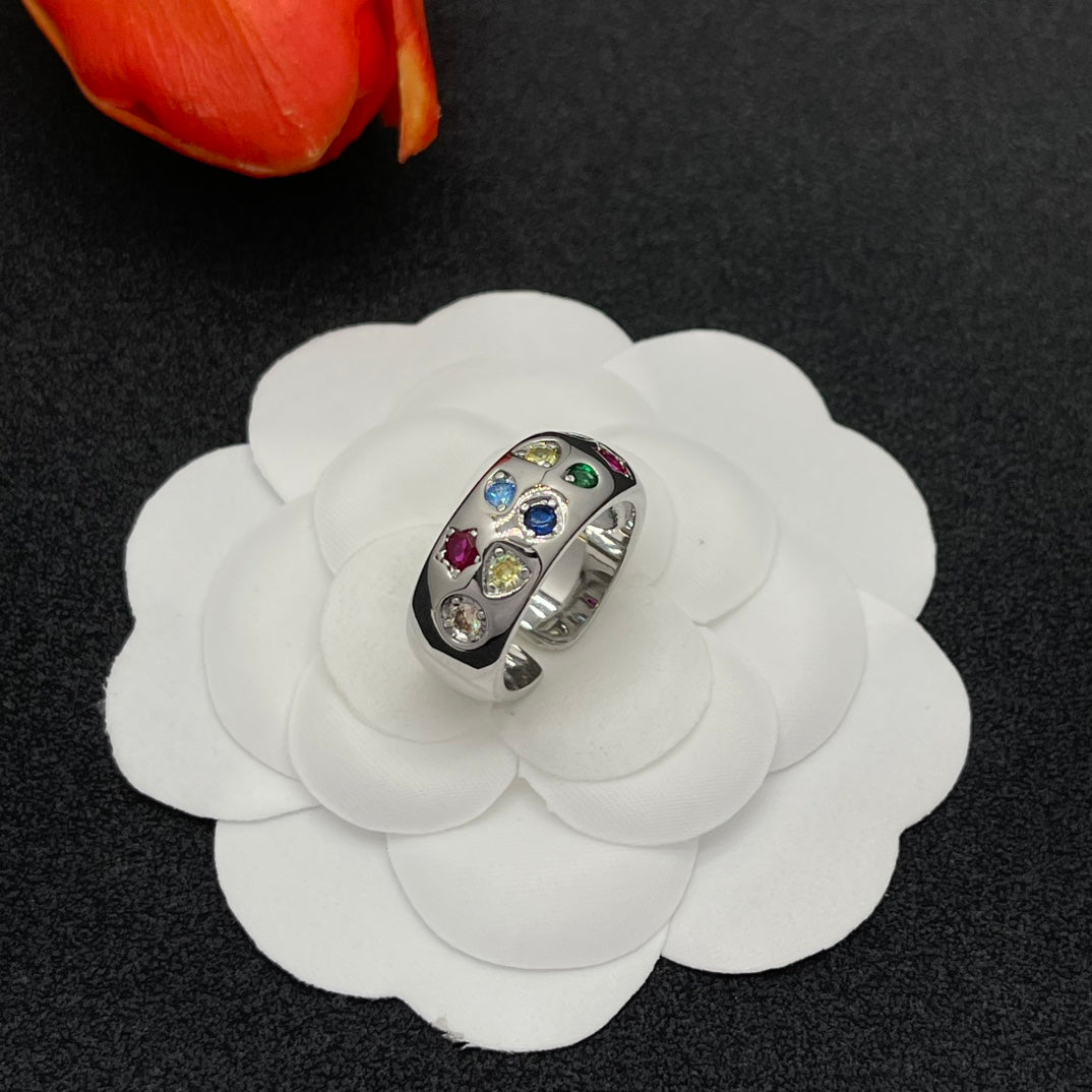 Pomellato multicolor crystal wide band ring in Silver Tone, detail view 4