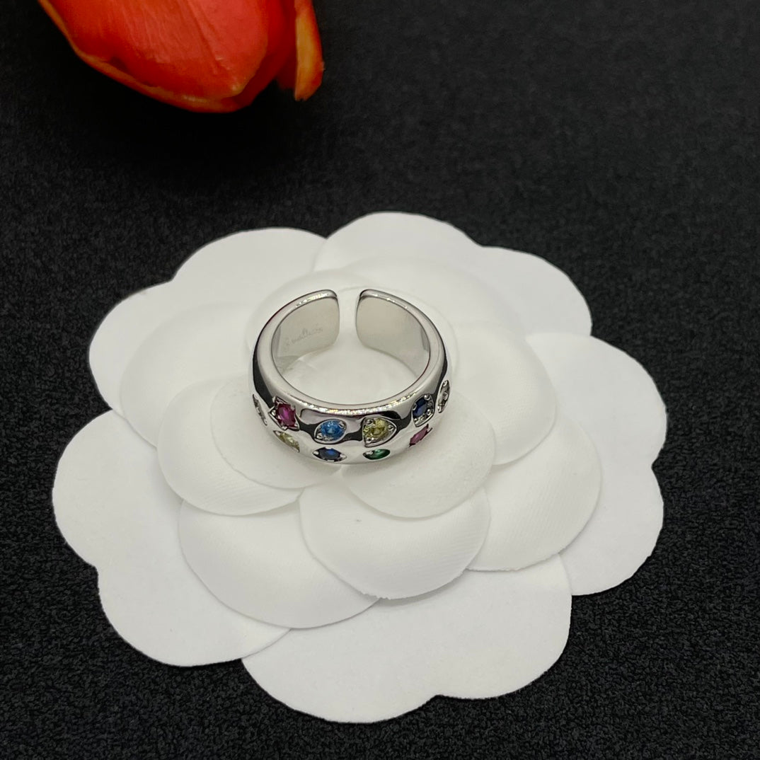 Pomellato multicolor crystal wide band ring in Silver Tone, detail view 5