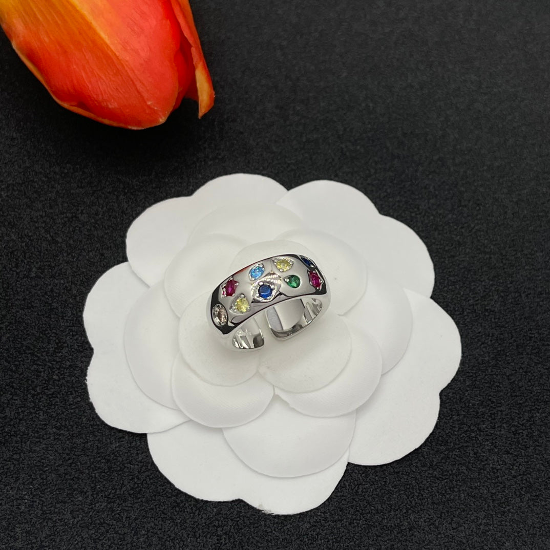 Pomellato multicolor crystal wide band ring in Silver Tone, detail view 3