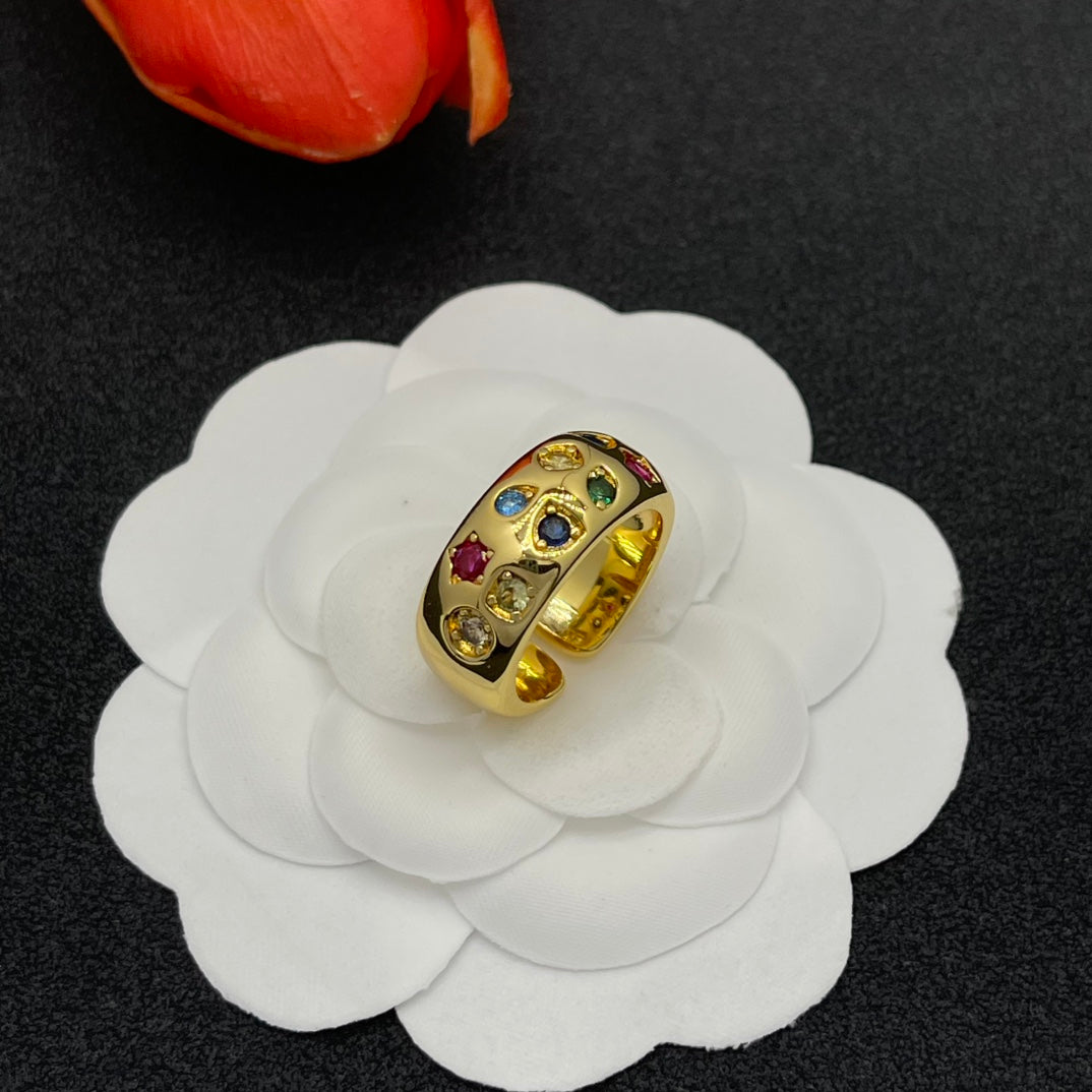 Pomellato multicolor crystal wide band ring in Gold Tone, detail view 14