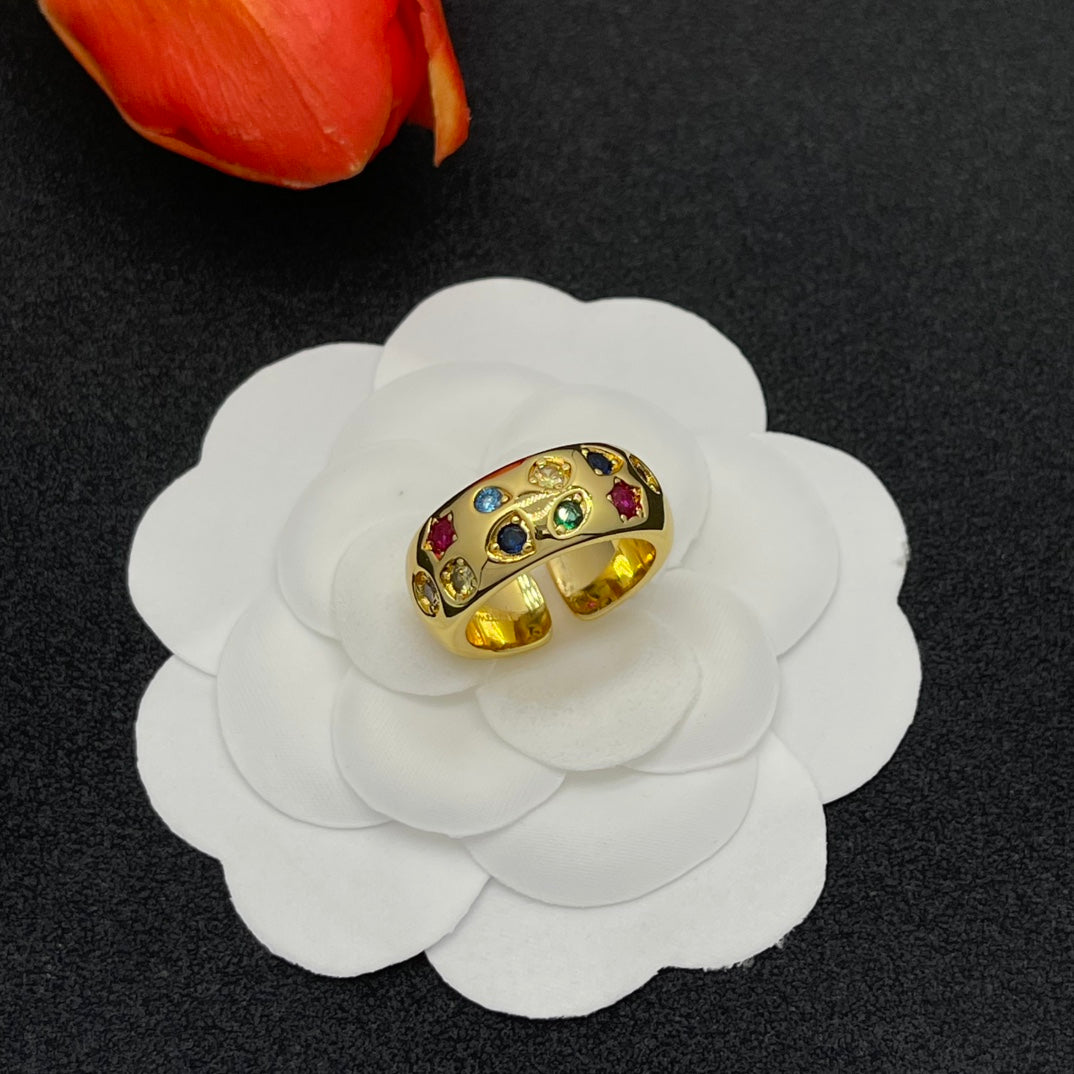 Pomellato multicolor crystal wide band ring in Gold Tone, detail view 13
