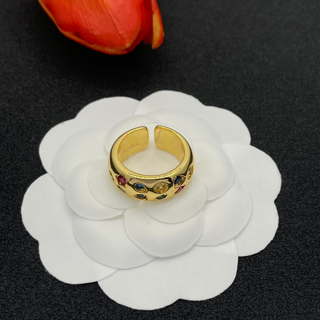 Pomellato multicolor crystal wide band ring in Gold Tone, detail view 15